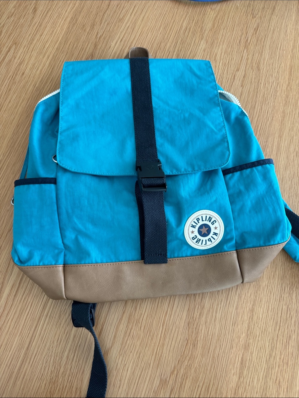 5/11 Kipling Teal, Navy and Tan Nylon Backpack
